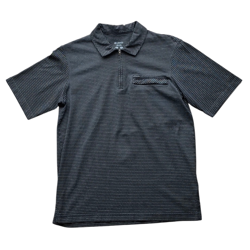 Columbia Omni Shade Mens Black Striped Polo Shirt W/ Zip Chest Pocket Size Small